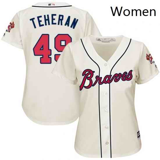 Womens Majestic Atlanta Braves 49 Julio Teheran Authentic Cream Alternate 2 Cool Base MLB Jersey